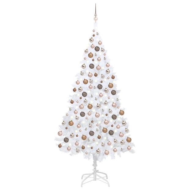 Albero di Natale Preilluminato con Palline Bianco 240 cm PVC