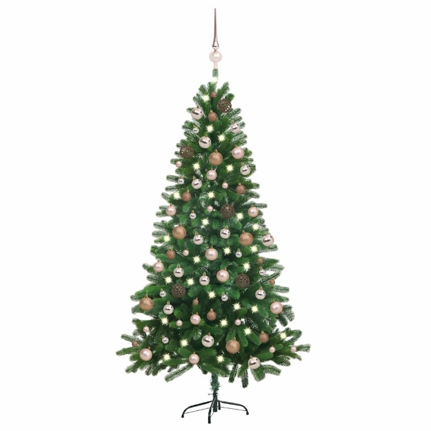 Albero di Natale Preilluminato con Palline Verde 180 cm