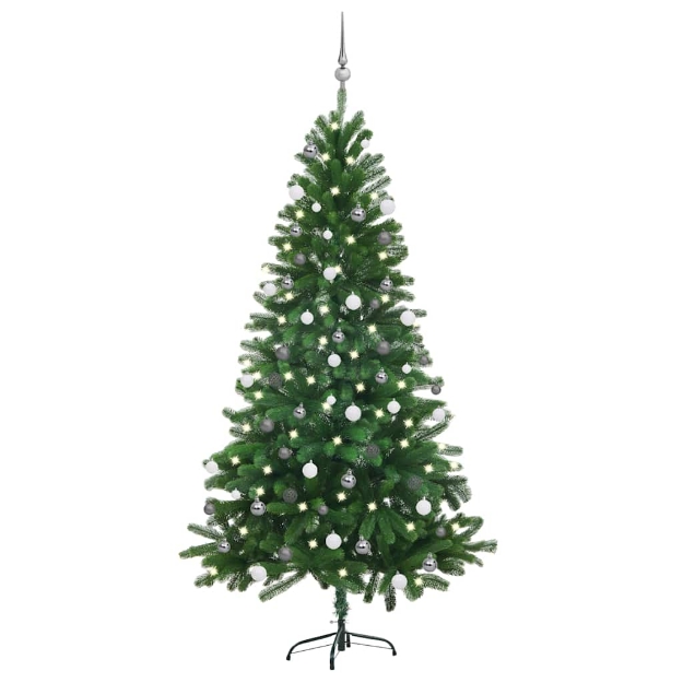 Albero di Natale Preilluminato con Palline Verde 180 cm