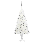 Albero di Natale Preilluminato con Palline Bianco 150 cm