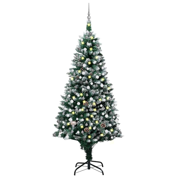 Albero di Natale Preilluminato con Palline e Pigne 210 cm