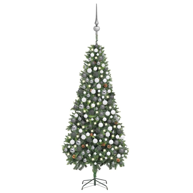 Albero di Natale Preilluminato con Palline e Pigne 210 cm