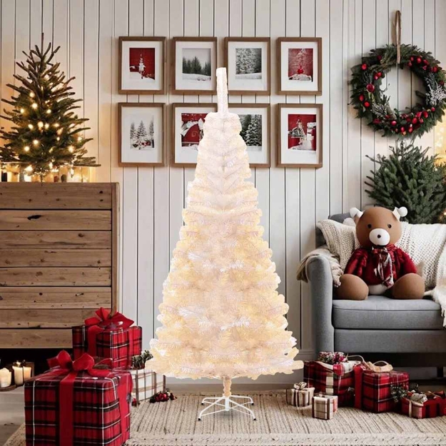 Albero di Natale Artificiale Punte Iridescenti Bianco 180cm PVC