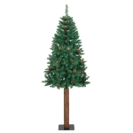 Albero di Natale Sottile con Legno Vero e Pigne Verde 150cm PVC