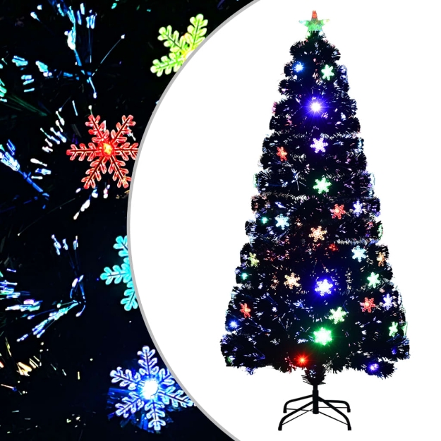 Albero Natale con Fiocchi di Neve a LED Nero 150cm Fibra Ottica