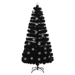 Albero Natale con Fiocchi di Neve a LED Nero 150cm Fibra Ottica