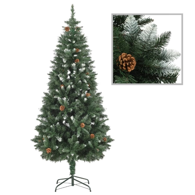 Albero di Natale Artificiale Pigne e Brillantini Bianchi 180 cm