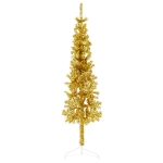 Albero Natale Artificiale Sottile a Metà con Supporto Oro 150cm