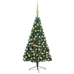 Albero di Natale a Metà Preilluminato con Palline Verde 180 cm