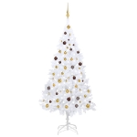 Albero di Natale Preilluminato con Palline Bianco 210 cm PVC