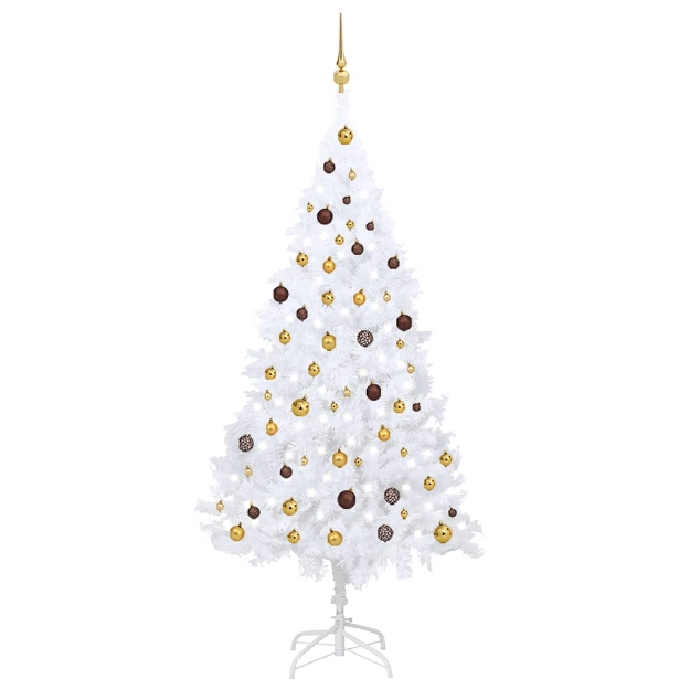 Albero di Natale Preilluminato con Palline Bianco 210 cm PVC