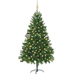 Albero di Natale Preilluminato con Palline Verde 210 cm