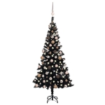 Albero di Natale Preilluminato con Palline Nero 150 cm PVC