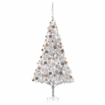 Albero di Natale Preilluminato con Palline Argento 240 cm PET