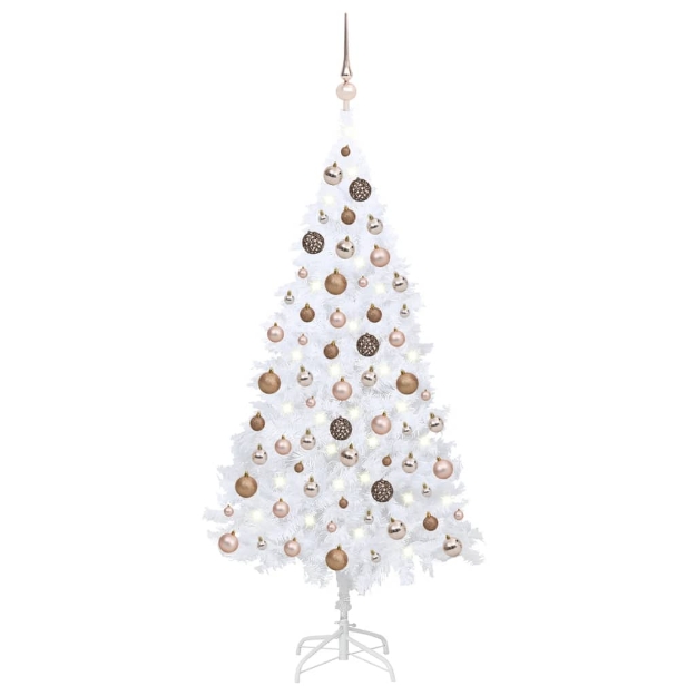 Albero di Natale Preilluminato con Palline Bianco 180 cm PVC