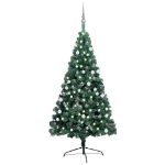 Albero di Natale a Metà Preilluminato con Palline Verde 210 cm