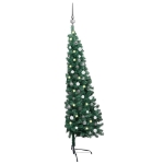 Albero di Natale a Metà Preilluminato con Palline Verde 210 cm