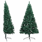 Albero di Natale a Metà Preilluminato con Palline Verde 210 cm