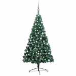 Albero di Natale a Metà Preilluminato con Palline Verde 150 cm