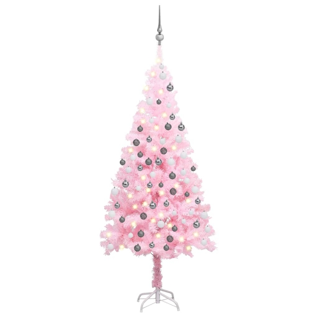 Albero di Natale Preilluminato con Palline Rosa 180 cm PVC