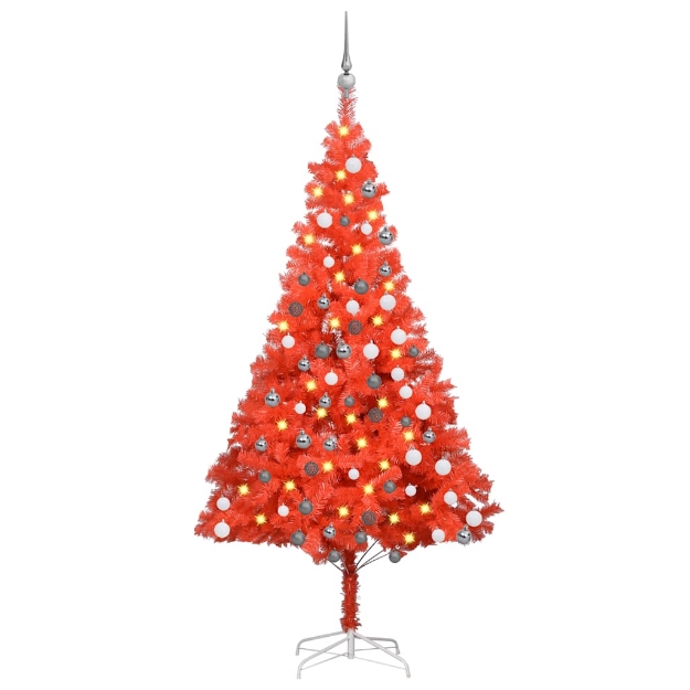 Albero di Natale Preilluminato con Palline Rosso 180 cm PVC