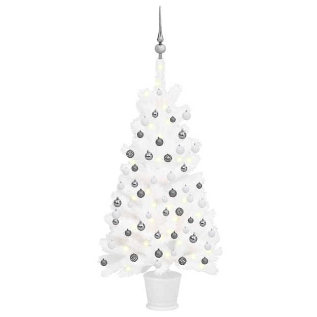 Albero di Natale Preilluminato con Palline Bianco 90 cm