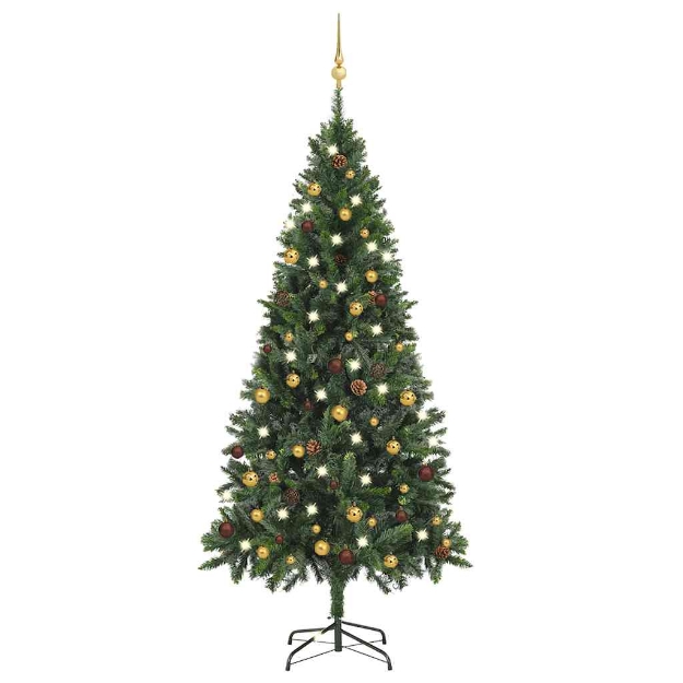 Albero di Natale Preilluminato con Palline Verde 180 cm