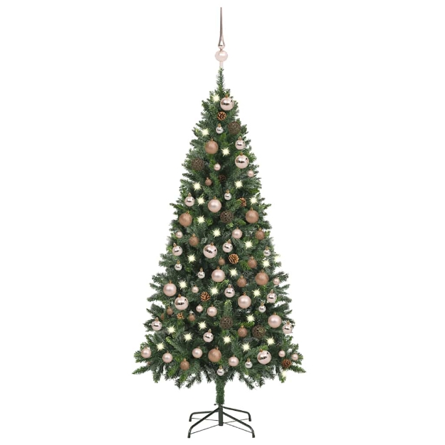 Albero di Natale Preilluminato con Palline e Pigne 180 cm