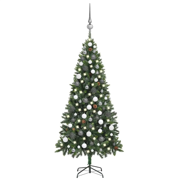 Albero di Natale Preilluminato con Palline e Pigne 180 cm