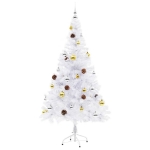 Albero di Natale Preilluminato con Palline Bianco 150 cm