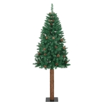 Albero di Natale Sottile con Legno Vero e Pigne Verde 210cm PVC