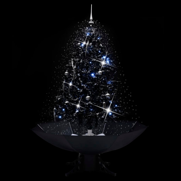 Albero di Natale con Nevicata e Base ad Ombrello Nero 140cm PVC