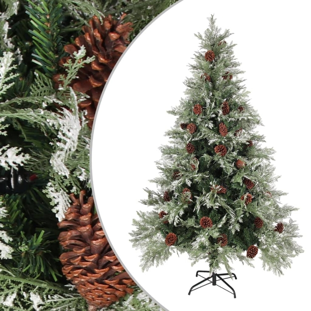 Albero di Natale con Pigne Verde e Bianco 120 cm in PVC e PE