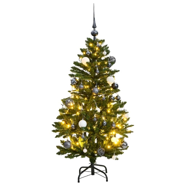 Albero Natale Incernierato con 150 LED e Palline 120 cm