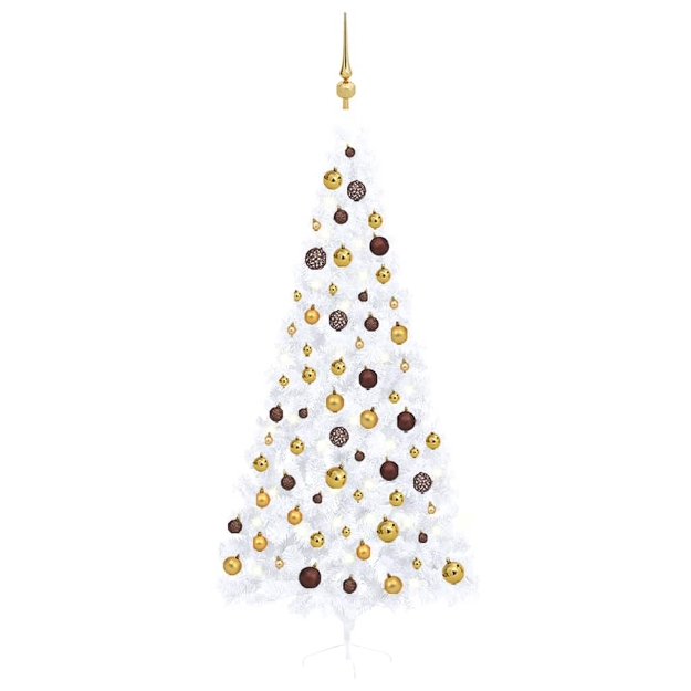 Set Albero Natale Artificiale a Metà LED Palline Bianco 240cm