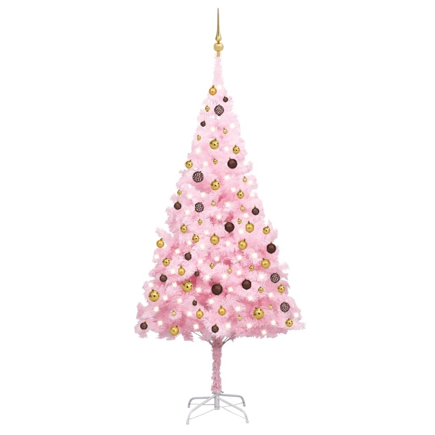 Albero di Natale Preilluminato con Palline Rosa 240 cm PVC