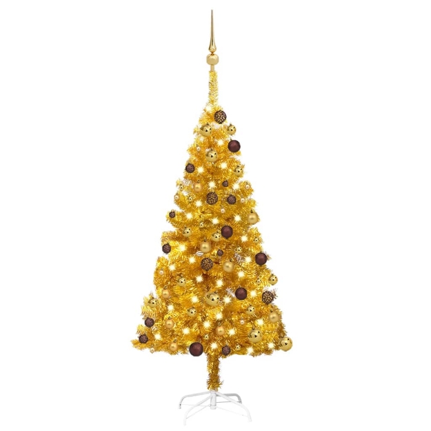 Albero di Natale Preilluminato con Palline Oro 120 cm PET