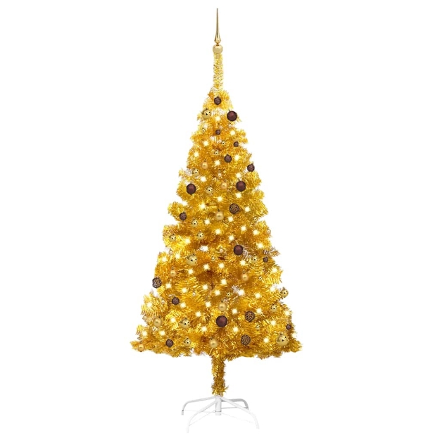 Albero di Natale Preilluminato con Palline Oro 210 cm PET