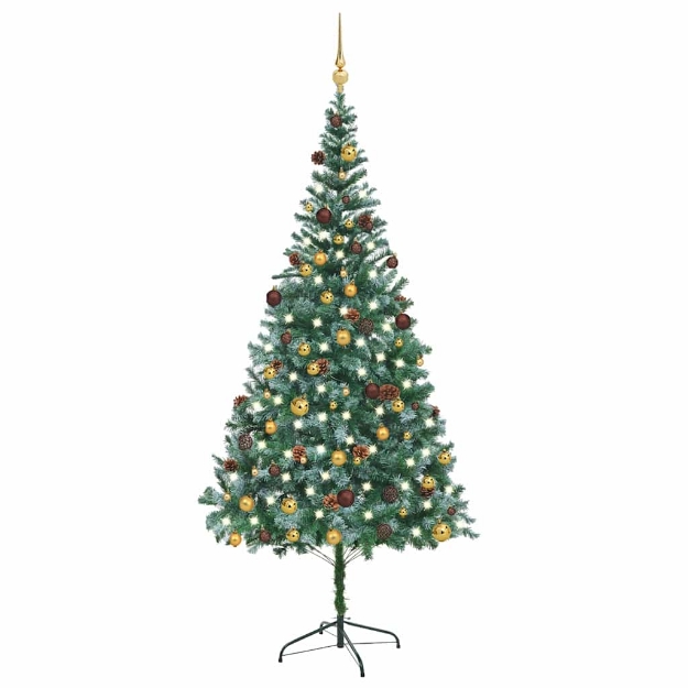 Albero di Natale Preilluminato con Palline e Pigne 210 cm