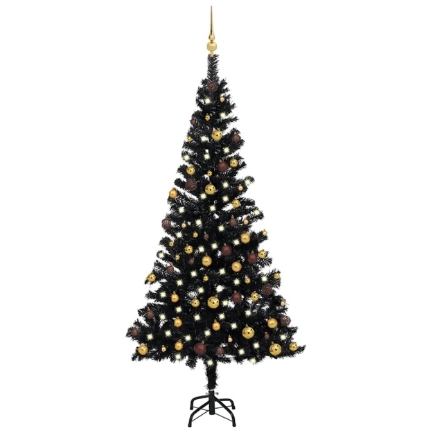 Albero di Natale Preilluminato con Palline Nero 150 cm PVC