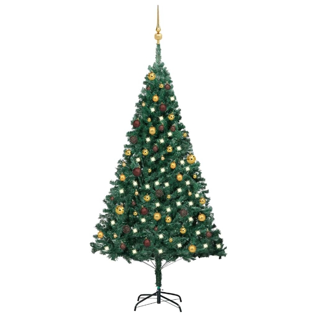 Albero di Natale Preilluminato con Palline Verde 180 cm PVC