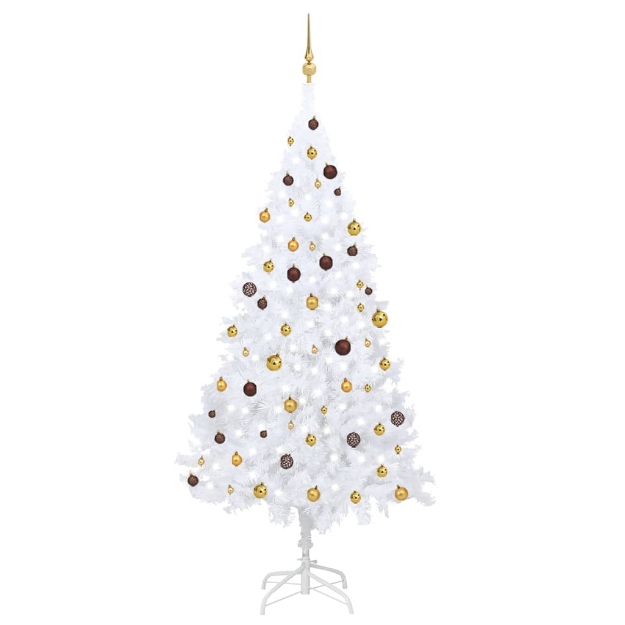 Albero di Natale Preilluminato con Palline Bianco 240 cm PVC