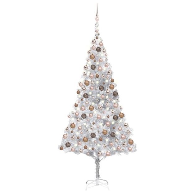 Albero di Natale Preilluminato con Palline Argento 210 cm PET