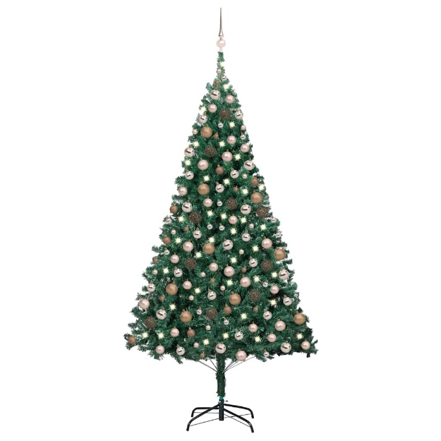 Albero di Natale Preilluminato con Palline Verde 240 cm PVC