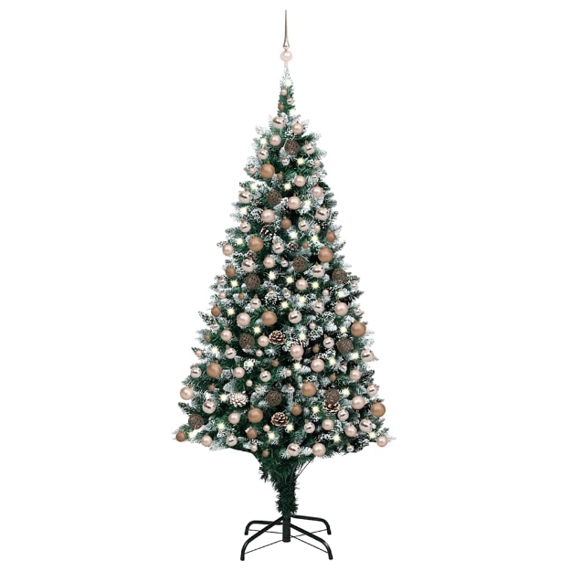 Albero di Natale Preilluminato con Palline e Pigne 210 cm