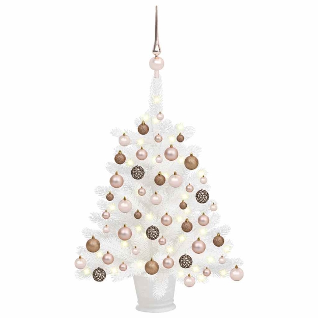 Albero di Natale Preilluminato con Palline Bianco 65 cm