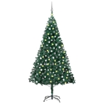 Albero di Natale Preilluminato con Palline Verde 210 cm PVC