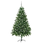 Albero di Natale Preilluminato con Palline Verde 210 cm