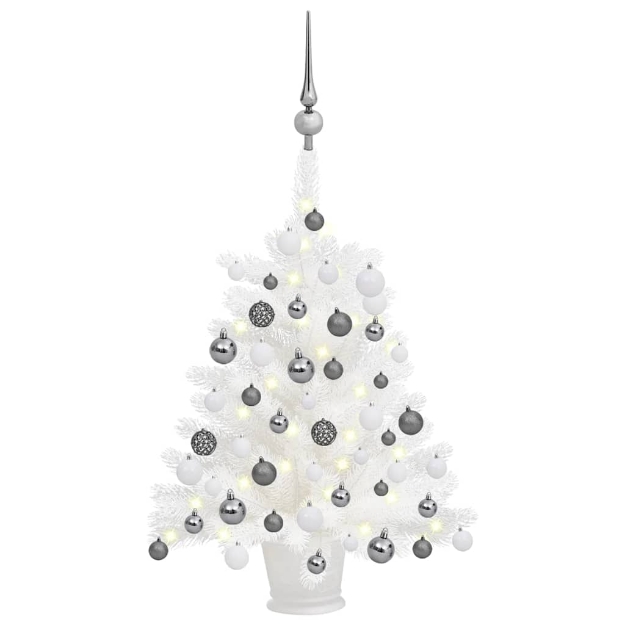 Albero di Natale Preilluminato con Palline Bianco 65 cm