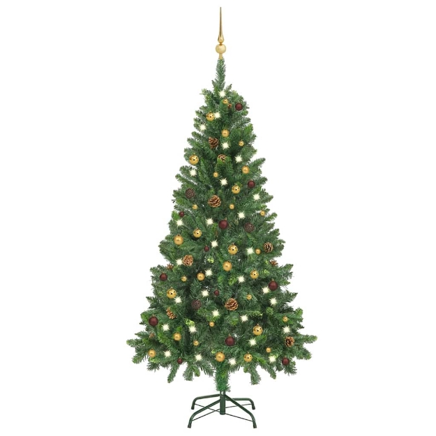 Albero di Natale Preilluminato con Palline Verde 150 cm